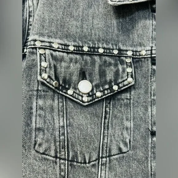 NWOT Rebecca Minkoff Studded Light Black Wash Denim Jean Jacket Women’s Sz L - Picture 4 of 16
